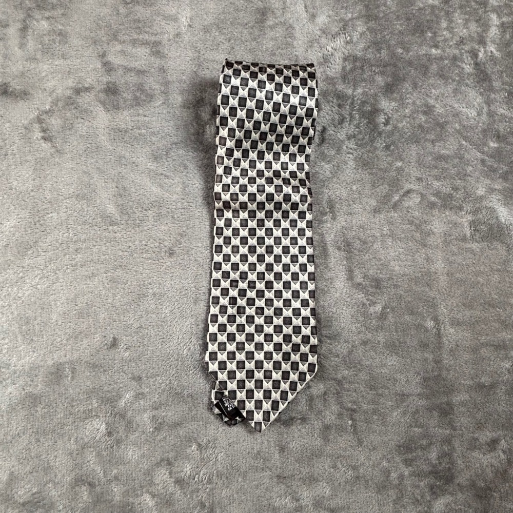 Stafford Mens‎ Silk Necktie Black Grey Geometric Square Pattern Formal Business